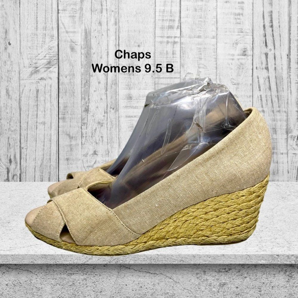 Chaps Womens Dakoda‎ Khaki Chambray Fabric Espadrille Wedge Sandal US Size 9.5